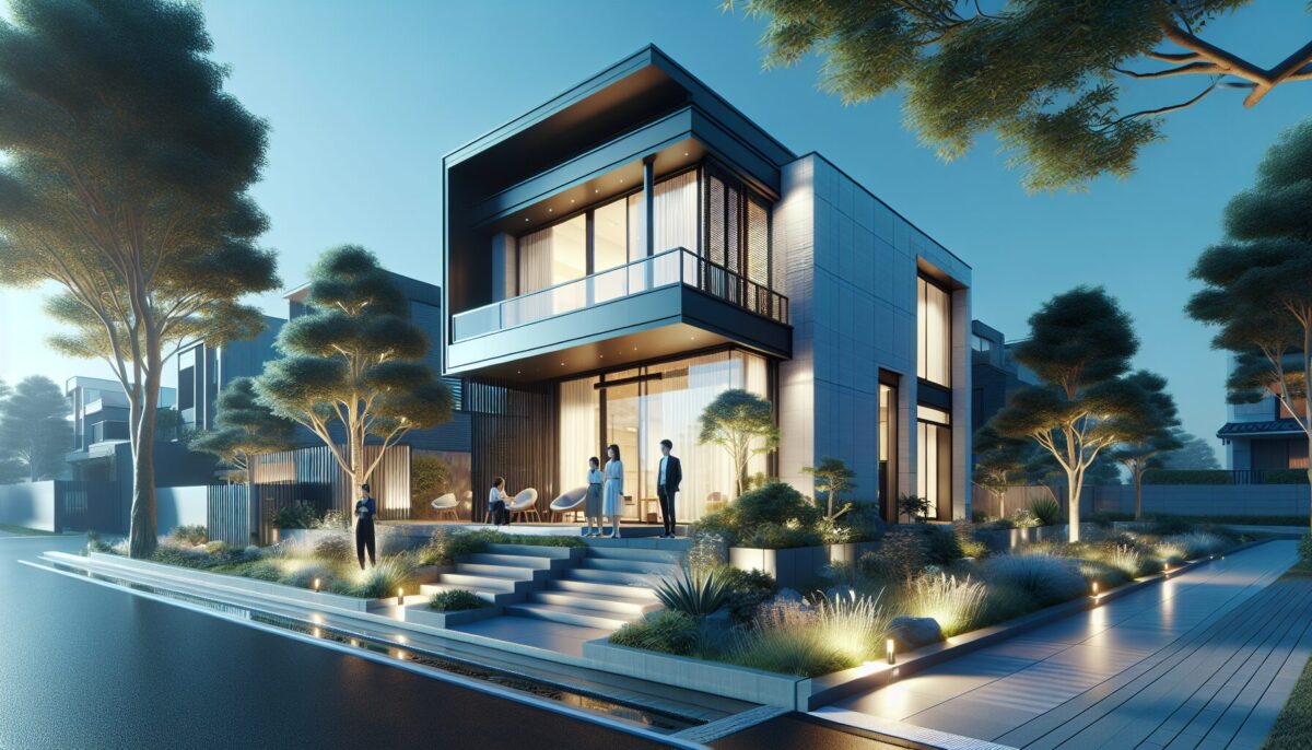 Modern exterior design in Sakai City featuring sleek lines and minimalist landscaping